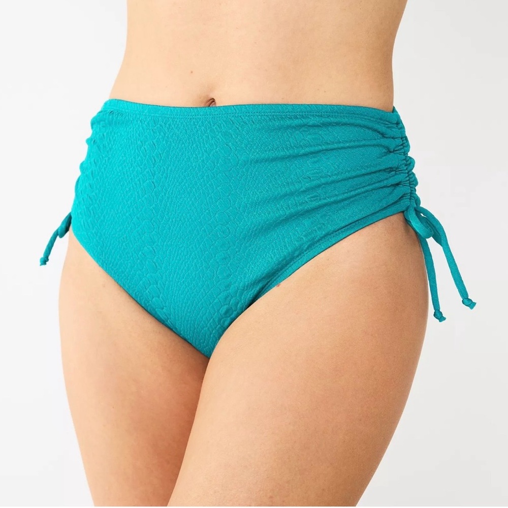 Women's Freshwater Ruched High-Waist Blue Swim Bottoms Size M